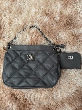 Steve Madden Quilted Shoulder Bag in Gray with Chain Strap